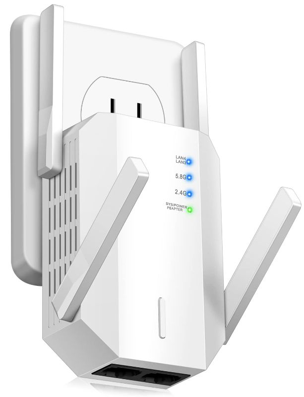 Photo 1 of flvowin 2022 All-New WiFi Extender Internet Signal Booster up to 6000 sq.ft, Wireless Repeater Booster, Amplifier with Ethernet Port, 1-Key Setup, Long Range for Home, 35 Devices