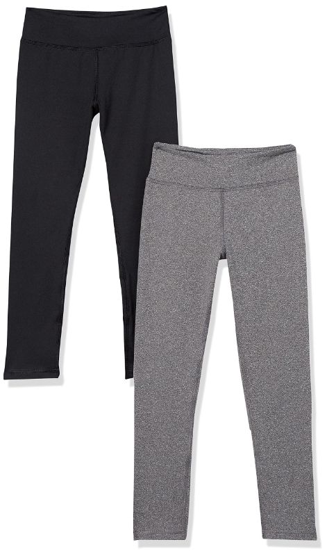 Photo 1 of Amazon Essentials Girls and Toddlers' Full-Length Active Leggings, Multipacks 2 Black/Charcoal Heather 2T