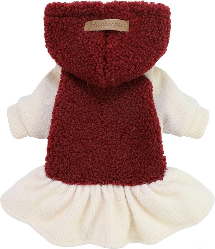 Photo 1 of Fitwarm Fuzzy Sherpa Dog Winter Clothes Dog Hoodie Dresses Thermal Skirt Girl Doggie Dress Thick Jacket Puppy Outfits Coat Cat Sweatshirt Apparel Burgundy Red Medium
