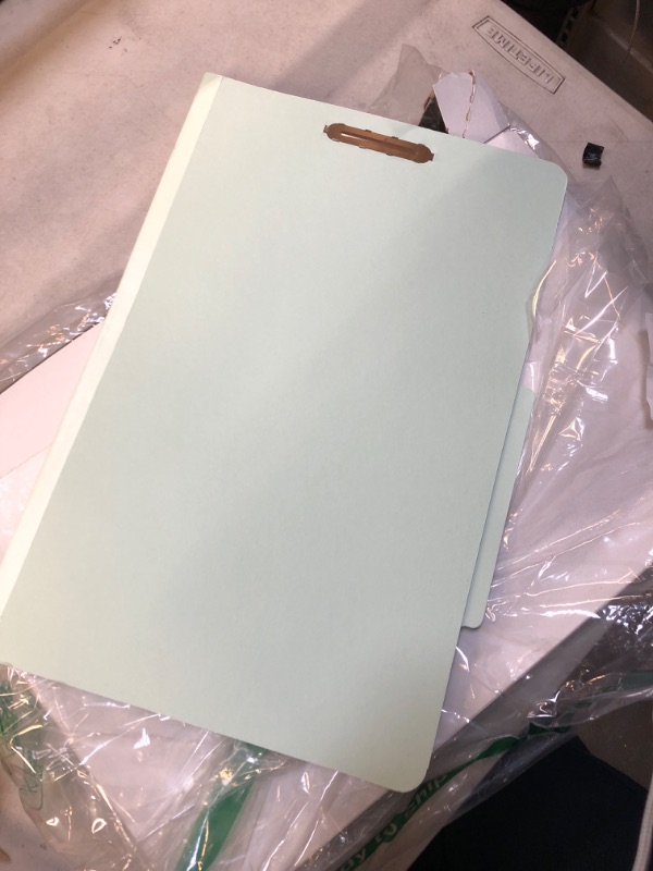 Photo 2 of Pendaflex Classification Folders - Standard, 1 Divider, 2" Embedded Fasteners, Legal Size, Light Green, 10 per Box (17175EE)