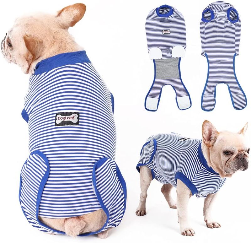 Photo 1 of EMUST Dog Recovery Suit, After Surgery Wear for Dogs Male Female, Pet E-Collars Alternative Bandages, Professional Dog Onesie for Surgery for Abdominal Wounds, Weaning&Skin Diseases,Blue Strip/M
