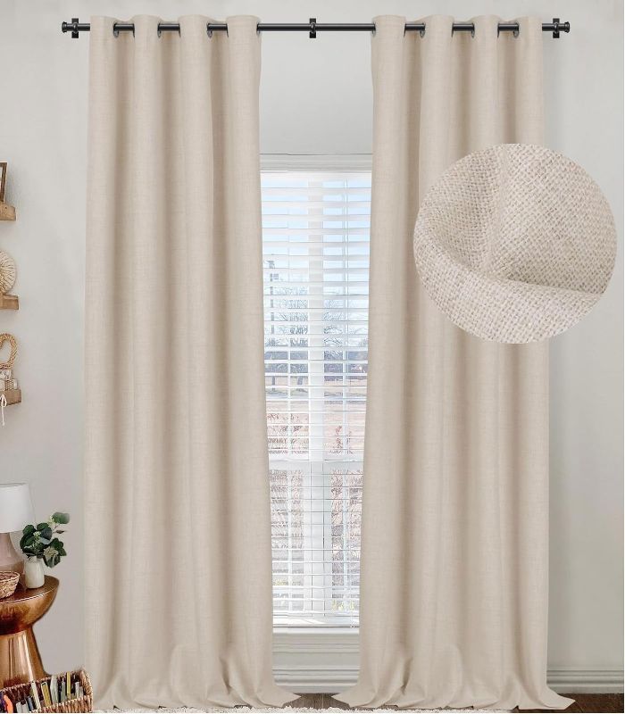 Photo 1 of 100% Blackout Curtains Long,Linen Blackout Curtain h Lent,Thermal Insulated Full Light Blackout Curtains for Bedroom/Living Room,L 2 Panels,Oatmeal
