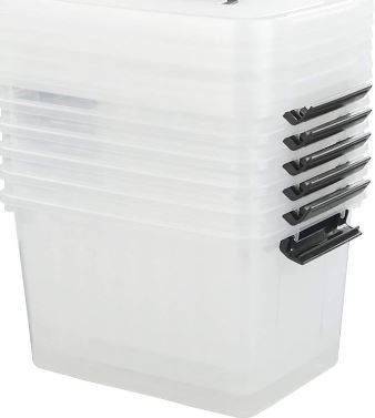 Photo 1 of  6-pack Latch Storage Boxes with Lids and Handles, Clear Plastic Box Bin