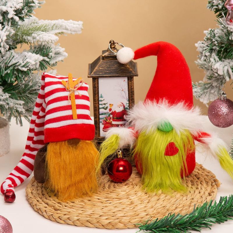 Photo 1 of BWFY Christmas Gnomes Decorations 2-Pack Handmade Swedish Tomte Plush Gnomes Scandinavian Santa Elf Christmas Table Tiered Tray Ornament Gnome Christmas Decor Gifts
