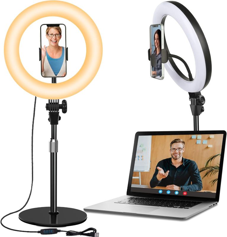 Photo 1 of Desk Ring Light with Stand for Computer Zoom Meetings - 10.5'' Desktop Ring Lights with Phone Holder for Laptop Video Conference Lighting, Online Video Call, Video Record, Webcam, Live Streaming
