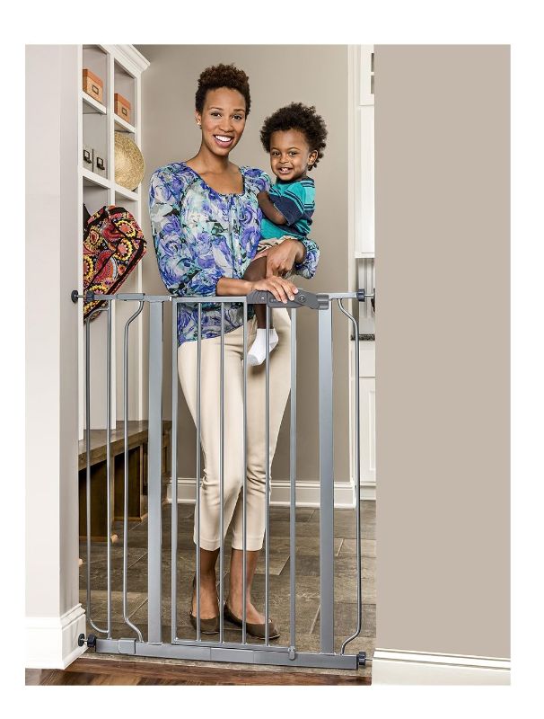 Photo 1 of Regalo Easy Step Extra Tall Walk Thru Baby Gate, Bonus Kit, Includes 4-Inch Extension Kit, 1 Pack of Pressure Mount Kit and Wall Mount Kit, Platinum
