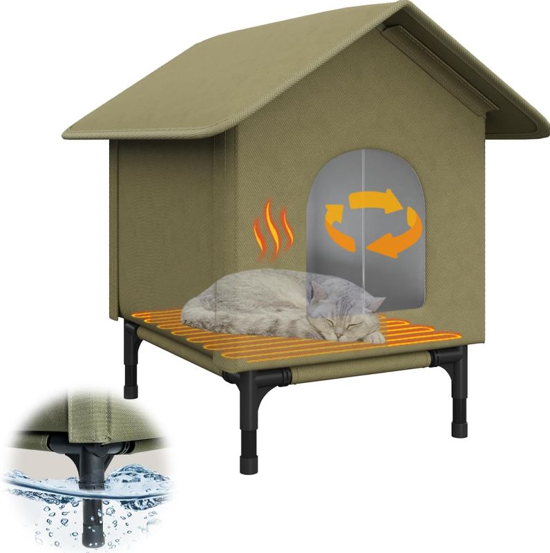 Photo 1 of Becuddler Heated Cat Houses For Outdoor Cats, Heat Circulation Heated Cat House, Elevated Outdoor Cat House Weatherproof, Insulated Pet House, Feral Cat Shelters For Winter, Outdoor Cat House For Barn
