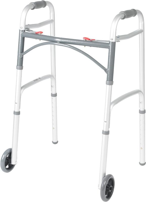 Photo 1 of 2-Button Folding Walker with Wheels, Rolling Walker, Front Wheel Walker, Lightweight Walkers for Seniors and Adults Weighing Up To 350 Pounds, Adjustable Height