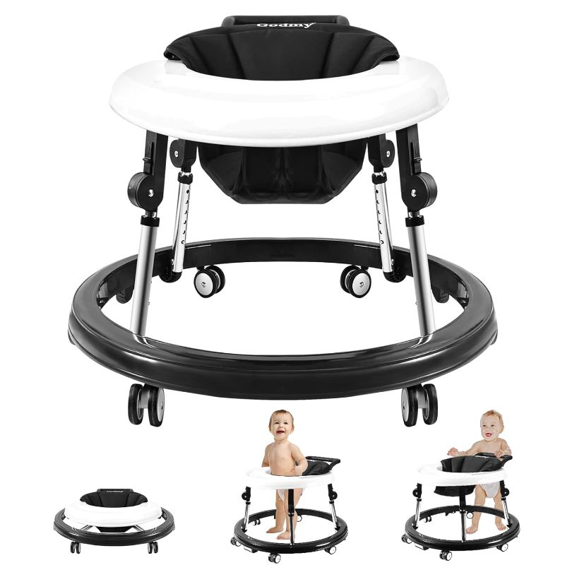 Photo 1 of Baby Walker with Wheels, Activity Center with Mute Wheels Anti-Rollover, 5-Position Height Adjustable Foldable Baby Walker for Boys and Girls from 6-18 Months with Footrest…
