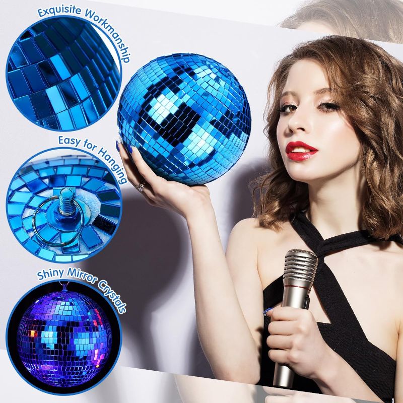 Photo 1 of  Pieces Disco Ball Mirror Ball Disco Party Decorations with Hanging Ring for DJ Club Stage Wedding Holiday(Royal Blue, 