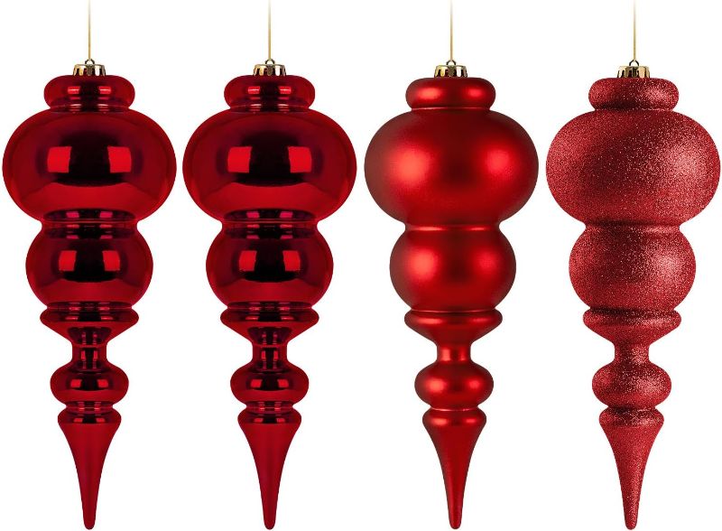 Photo 1 of Benjia Extra Large Size Outdoor Christmas Gourds Ornaments, Giant Oversized Huge Big Shatterproof Xmas Christmas Plastic Gourds Balls for Outside Tree Hanging Decorations (14"/350mm, Red, 4 Packs)
