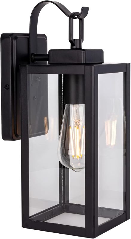 Photo 1 of 2 pack LIT-PaTH Outdoor Wall Lantern, Wall Sconce as Porch Lighting Fixture with One E26 Base Max 60W, Metal Housing with Glass Shade, Black