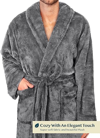 Photo 1 of  Mens Soft Robe, Plush Fluffy Fleece Bathrobe Men, Long Sherpa Shaggy Spa Robe