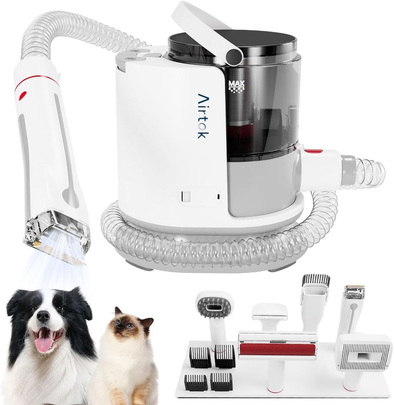 Photo 1 of AIRTOK Pet Grooming Kit & Vacuum Suction 99% Pet Hair, Professional Grooming Clippers with 7 Proven Grooming Tools for Dogs Cats and Other
