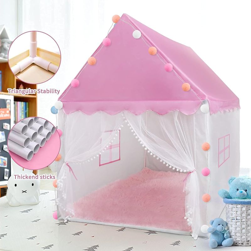 Photo 1 of  pink Gift for Christmas Kids Play Tent Pink for Girls Boys, Princess Castle Tent, Large Fairy Playhouse Toys Toddler Play House, Fairy Tale Teepee Tent Indoor Outdoor (Ball Lights NOT Included