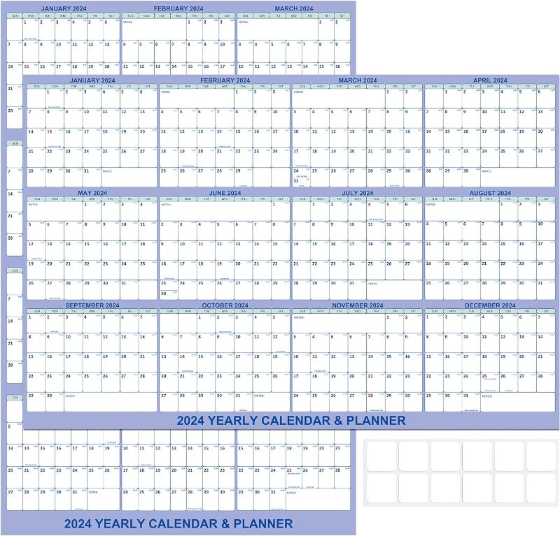 Photo 1 of 32" x 48" 2024 Wall Calendar, Folded Wet & Dry Erase Wall Calendar 12 Month, Annual Yearly Planner Yearly Laminated Calendar 2024 Horizontal/Vertical, with Julian Dates
