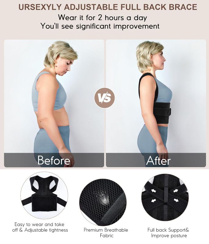 Photo 1 of Back Brace Posture Corrector for Women Adjustable Shoulder Straightener Full Back Support Upper and Lower Back Pain Relief,Spine Back Straightener Posture Corrector (Black, large)