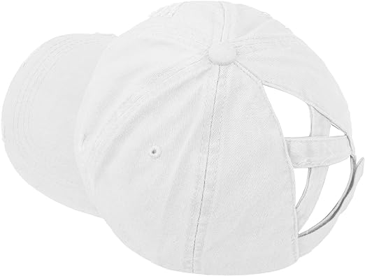 Photo 1 of Distressed Women Criss Cross Hat High Ponytail Baseball Caps Adjustable High Messy Bun Ponycap Trucker Hats
