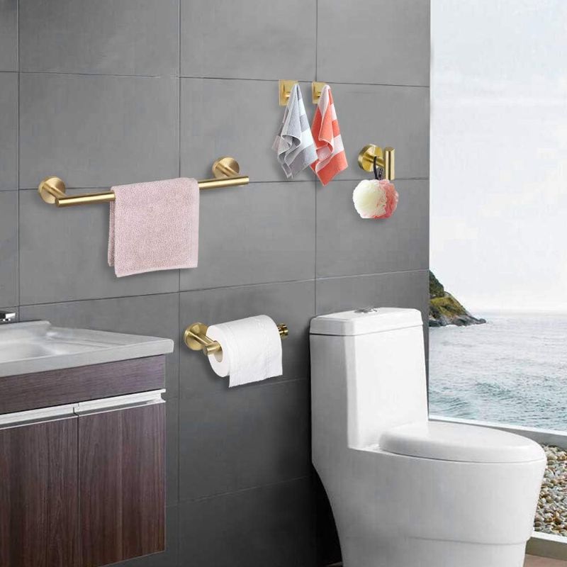 Photo 1 of 5 PCS Bathroom Hardware Set SUS304 Stainless Steel-Towel Rack Set Include Lengthen Hand Towel Bar+Toilet Paper Holder+3 Robe Towel Hooks Bathroom Accessories Towel Bar Set (Brushed Gold, 16IN)