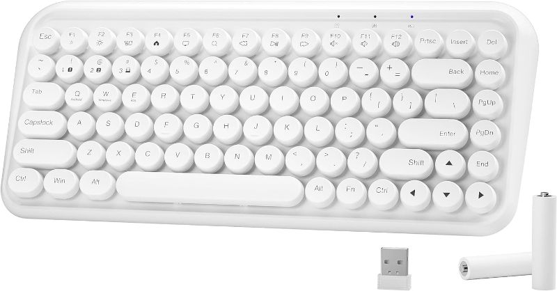 Photo 1 of Keyboard, 2.4GHz Typewriter Retro Keyboard, 84 Keys Portable Office Computer Keyboard with 2xAA Batteries and Cute Floated Round Keycaps for Windows Android PC Laptop Mac iPad,White