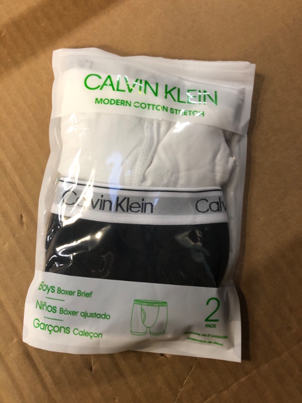Photo 2 of Calvin Klein Boys' 2 Pack Boxer Briefs | Premium Cotton Comfort Small 2 Pack - Black With Classic Logo Band, White With Classic Logo Band