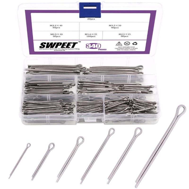 Photo 1 of 340Pcs 304 Stainless Steel Cotter Pin Clip Key Fastener Fitting Assortment Kit Perfect for Automotive Mechanics Small Engine Repair
