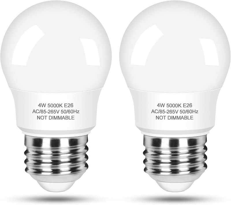 Photo 1 of LED Refrigerator Light Bulb 40 Watt Equivalent, 120V Fridge Appliance Light Bulb 4W Daylight White 5000K, Waterproof A15 Fridge Light Bulbs 450LM, E26 Freezer Light Bulbs Non-dimmable, 2Packs
