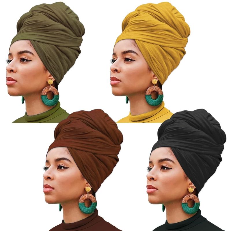 Photo 1 of 9 multi random color  Pieces Head Wraps for Women Stretchy Jersey Turban Fashion Headwrap Lightweight Breathable Hijab Hair Wraps Scarf Tie for Locs Braids 