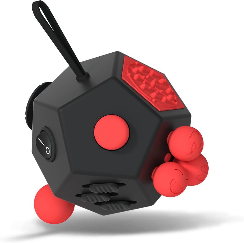 Photo 1 of Fidget Dodecagon –12 Side Fidget Toy Cube Relieves Stress and Anxiety Anti Depression Cube for Children and Adults with ADHD ADD OCD Autism (A4 Black red)
