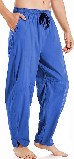 Photo 1 of AITFINEISM Mens Cotton Linen Pants Elastic Drawstring Waist Lightweight Summer Beach Pants

