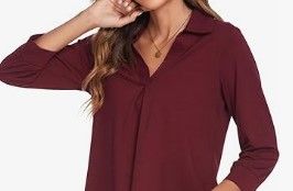 Photo 1 of button Womens Collared V Neck 3/4 Sleevs Business Casual Tops Loose Work Blouses dress size L-XL 