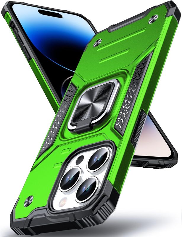 Photo 1 of Phone Case Cover with Enhanced Metal Ring Kickstand [Support Magnet Mount] for iPhone 15 Pro 6.1 inch, Grass Green