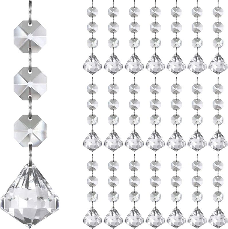 Photo 1 of  Crystal Diamond Ornaments Christmas Tree Decorations 30pk Clear Plastic Hanging Crystals Centerpieces Chandeliers Garland, Acrylic Diamond Prism Drop Pendant Gem String Beads Jewel Chain Strands