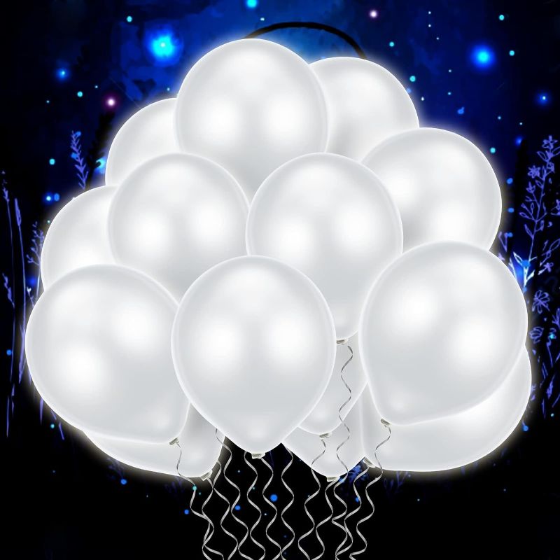 Photo 1 of 60 Pieces LED Light up Balloons White Glow in Dark Balloons Luminous Glow Latex Balloons for Birthday Wedding Halloween Decor, Fillable Light up Balloons with Helium or Air(White, Round)
