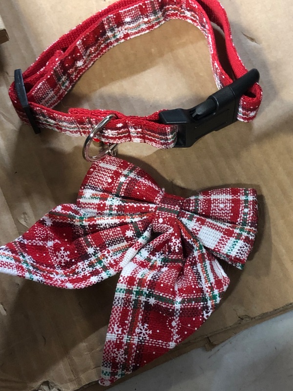 Photo 2 of Dog Collar with Bow tie, Christmas Classic Plaid Dog Collar Soft Durable Holiday Dog Collar