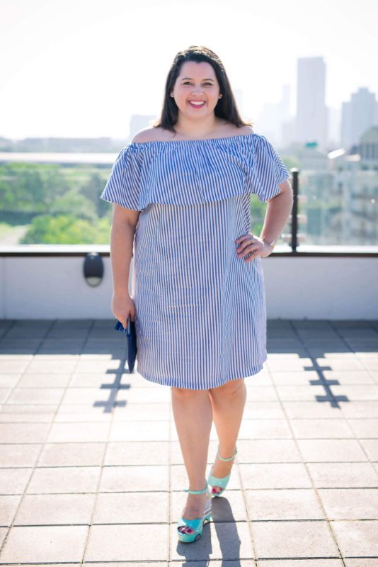 Photo 1 of plus off the shoulder striped white and blue dress