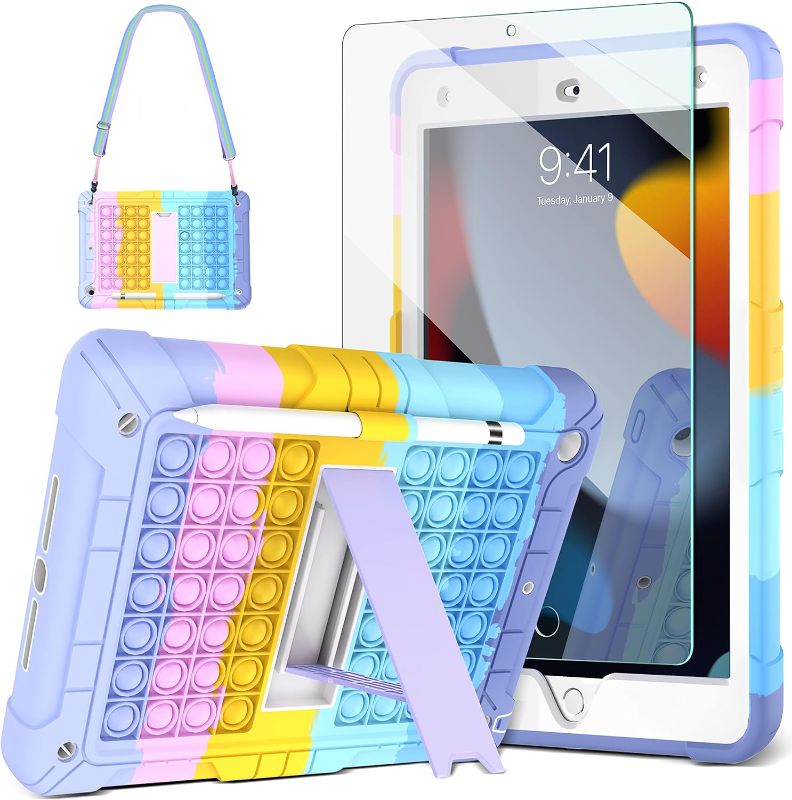 Photo 1 of Rainbow Push Popit Fidget Case with Screen Protector for iPad 10.2 inch - Fits 9th/8th/7th Gen, Pencil Holder, Kickstand and Shoulder Strap Included
