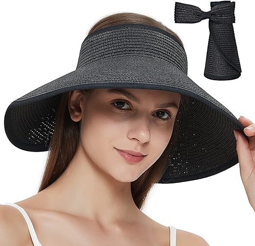 Photo 1 of  Foldable Straw Sun Visors for Women, Sun Protecetion Wide Brim Sun Hats Adjustable Topless Beach Hat