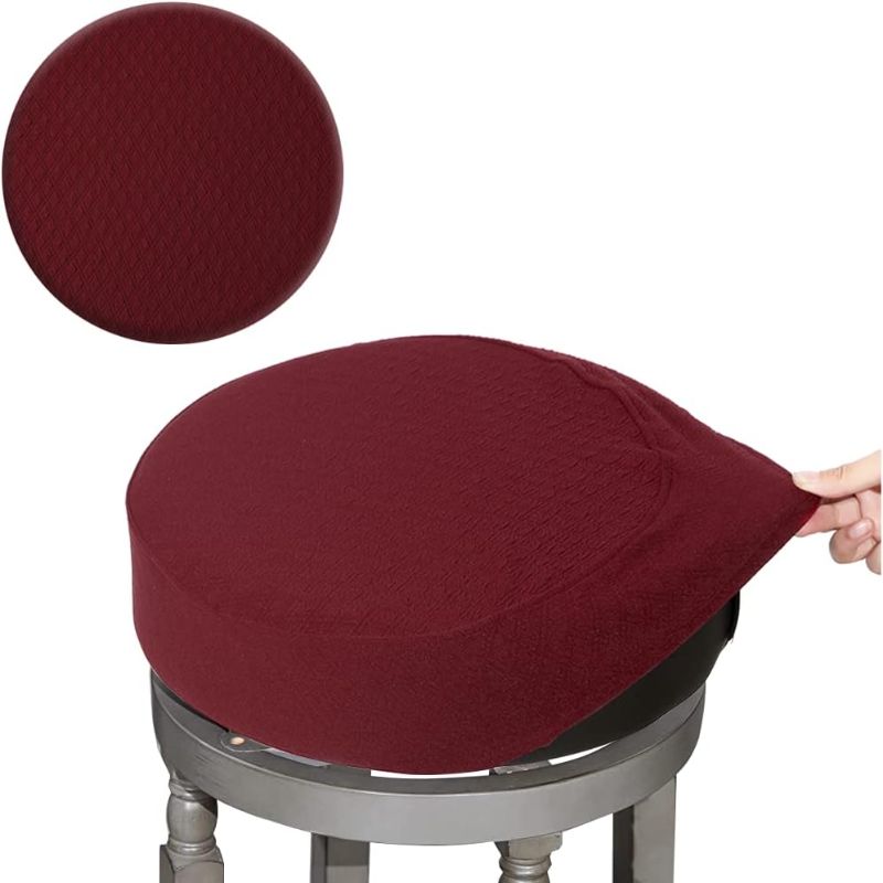 Photo 1 of  Round Crease-Resistant Stretchy Washable Jacquard Dustproof Stool Seat Slipcover, L-Burgundy-1 Count