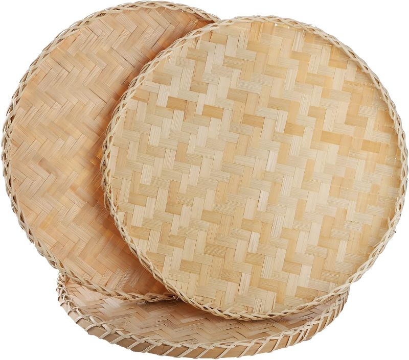 Photo 1 of 3 Pieces Handmade Bamboo Woven Basket Tray