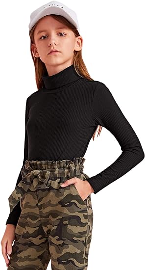 Photo 1 of Girls Solid Turtle Neck Long Sleeve Rib Knit Shirt Tee Top