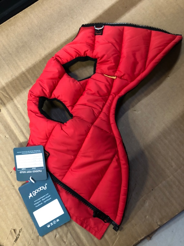 Photo 2 of Gooby Padded Vest Dog Jacket - Solid Red, Medium - Warm Zip Up Dog Vest Fleece Jacket with Dual D Ring Leash - Winter Water Resistant Small Dog Sweater - Dog Clothes for Small Dogs Boy and Medium Dogs
