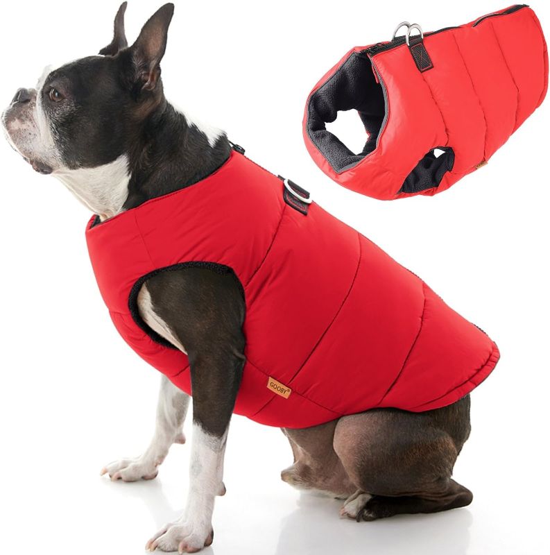 Photo 1 of Gooby Padded Vest Dog Jacket - Solid Red, Medium - Warm Zip Up Dog Vest Fleece Jacket with Dual D Ring Leash - Winter Water Resistant Small Dog Sweater - Dog Clothes for Small Dogs Boy and Medium Dogs
