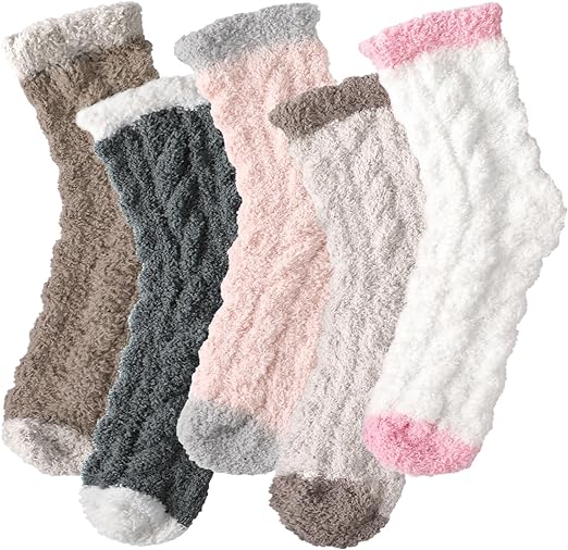 Photo 1 of 5 Pair Super Soft and Cozy Fuzzy Winter Socks for Women - Fluffy Slipper Socks in Morandi Colors
