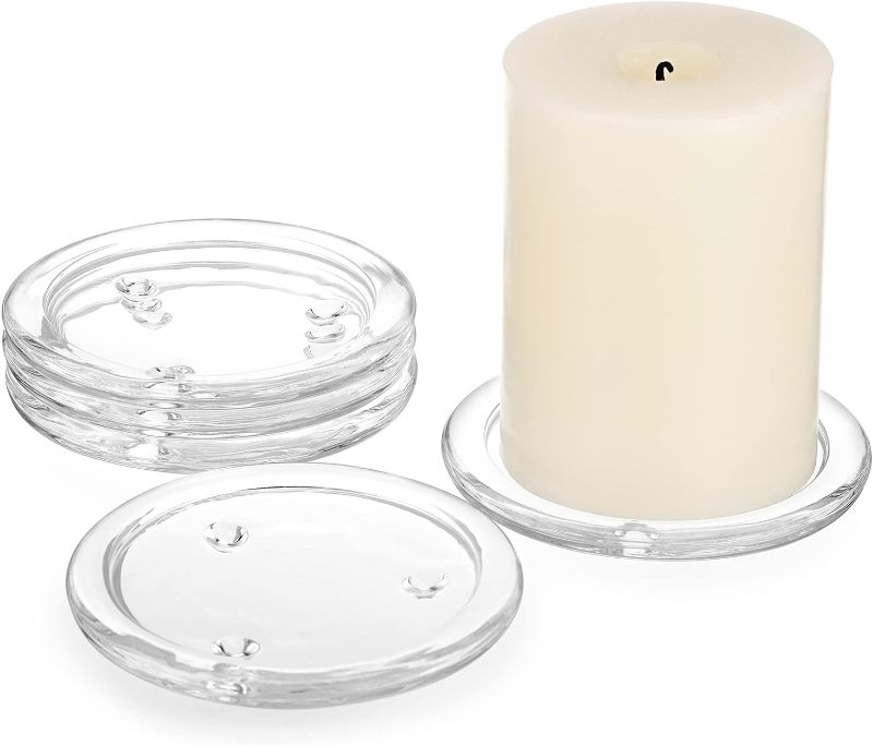 Photo 1 of Clear Glass Candle Plates 3 Inch Pillar Candle Holders, Glass Coaster Holder Small Round Plate Candle Tray Candle Plate for Pillar Candle, Modern Candle Centerpiece for Dining Table Wedding