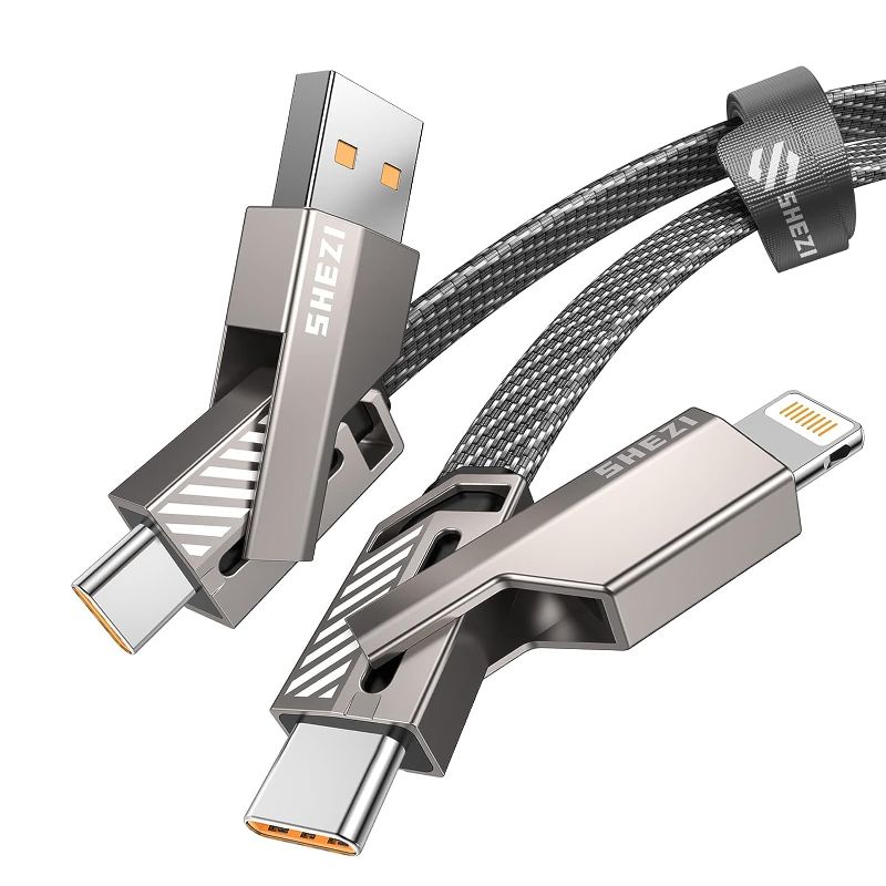 Photo 1 of SHEZI 4-in-1 USB C Cable Lightning Cable 60W [Fast Charging & Data Sync] Flat Braided Multi iPad Charger Cord Combo Lightning/Type C/USB A Ports for iPhone 15/15 Pro/15 Plus/15 Pro Max, 5ft
