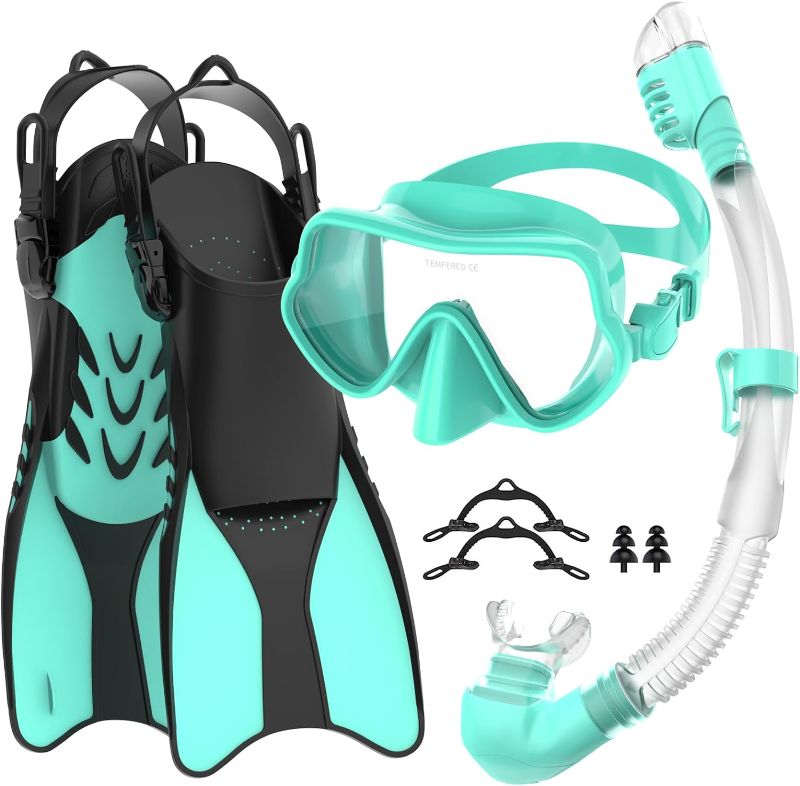 Photo 1 of  Upgraded Frameless Mask Snorkel Set with Fins for Adults, Dry Top Snorkel, Panoramic Anti-Leak, Anti-Fog, 100% Food Grade Silicone, Lap Swimming Scuba Diving Travel