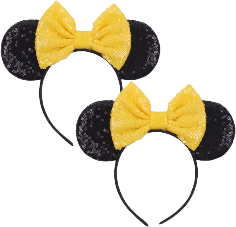 Photo 1 of Yellow Mouse Ears for Women, Sequin Mouse Ears for Girl, Classic Yellow Cute Mouse Ears for Boy Party Decoration