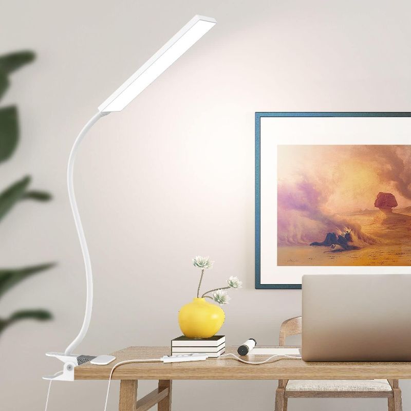 Photo 1 of Vansuny Clip on Light LED Desk Lamp with Eye-Caring LED Light and Metal Clip, 11 Level Brightness 3 Color Modes, Power by USB Port 5W Flexible Gooseneck Reading Light for Home and Office (5W, White)
