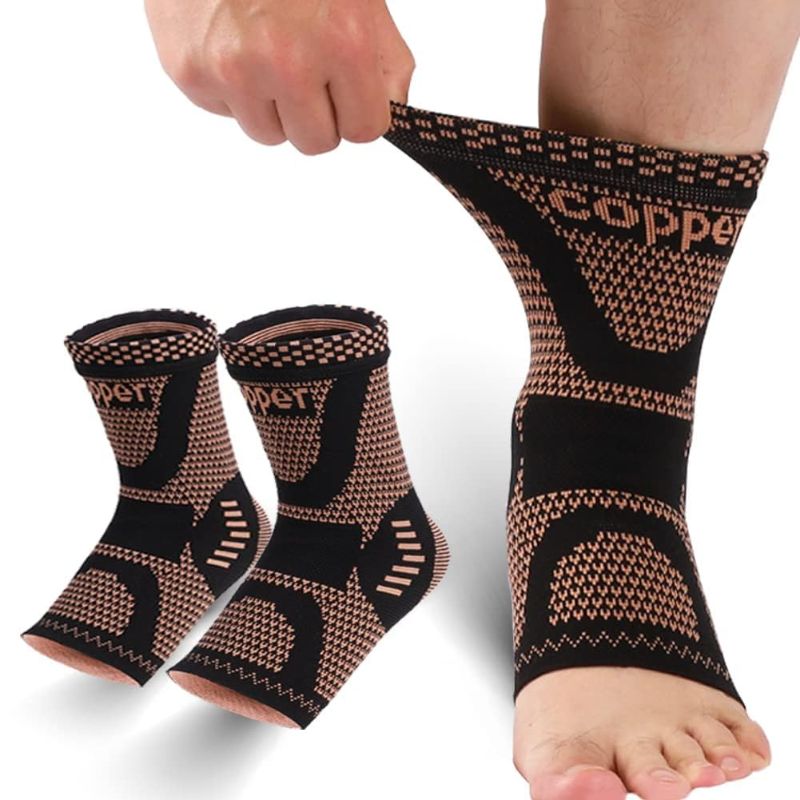 Photo 1 of Copper Ankle Brace, Copper Infused Ankle Support Compression Sleeve for Men & Women, for Foot Pain Relief, Plantar Fasciitis, Sprained Ankle, Achilles Tendonitis,Recovery, Daytime or Night Use(M)
